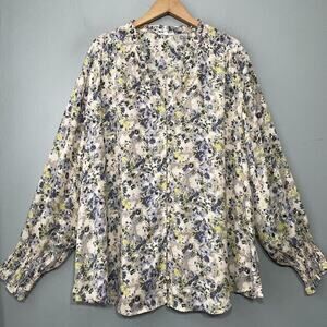 Boho Peasant Top Plus Size 2X Ditzy Floral Bishop Sleeve Romantic Cottagecore